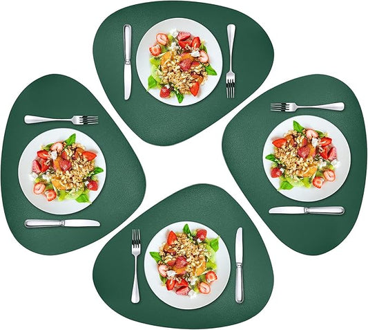 Herda Green Placemats Set of 4 Faux Leather Placemat Wipeable Washable Placemats for Round Table,Table Mat for Kitchen Dining Patio Outdoor Indoor Place Mat 4 Pack for Christmas Holiday Placemats