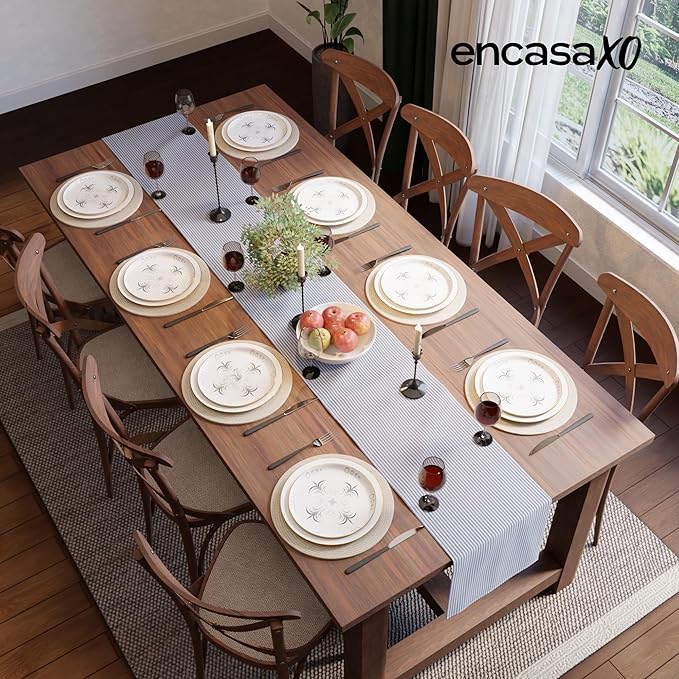 Encasa XO Cotton Dining Table Runner | Ticking Navy Blue | Size 13x59 in - Machine Washable & Durable