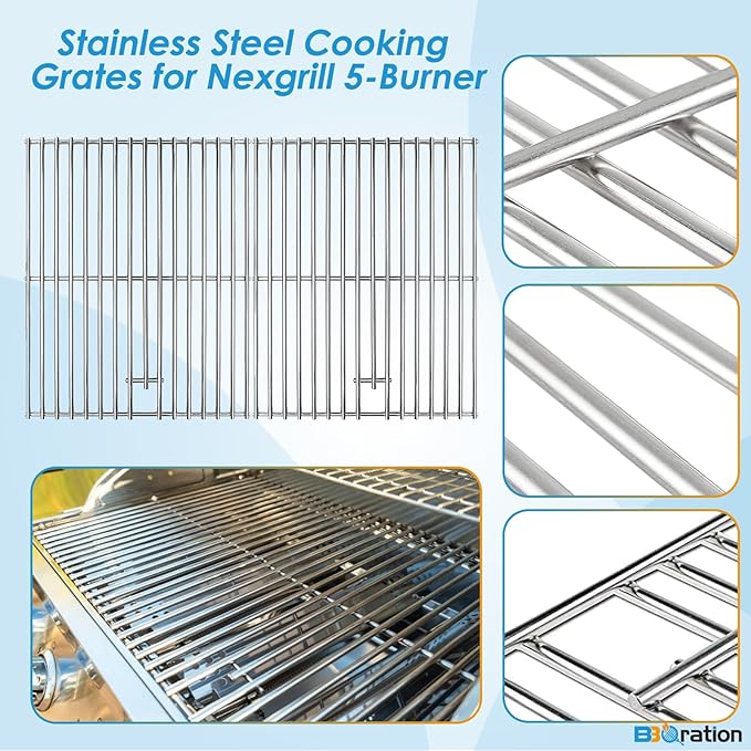 Replacement Parts Kit for Nexgrill 5-Burner 720-0888 720-0888N 720-0888A, 4-Burner 720-0830 720-0830H 720-0830A, Cooking Grate, Heat Shield and Burner Kit for Nexgrill