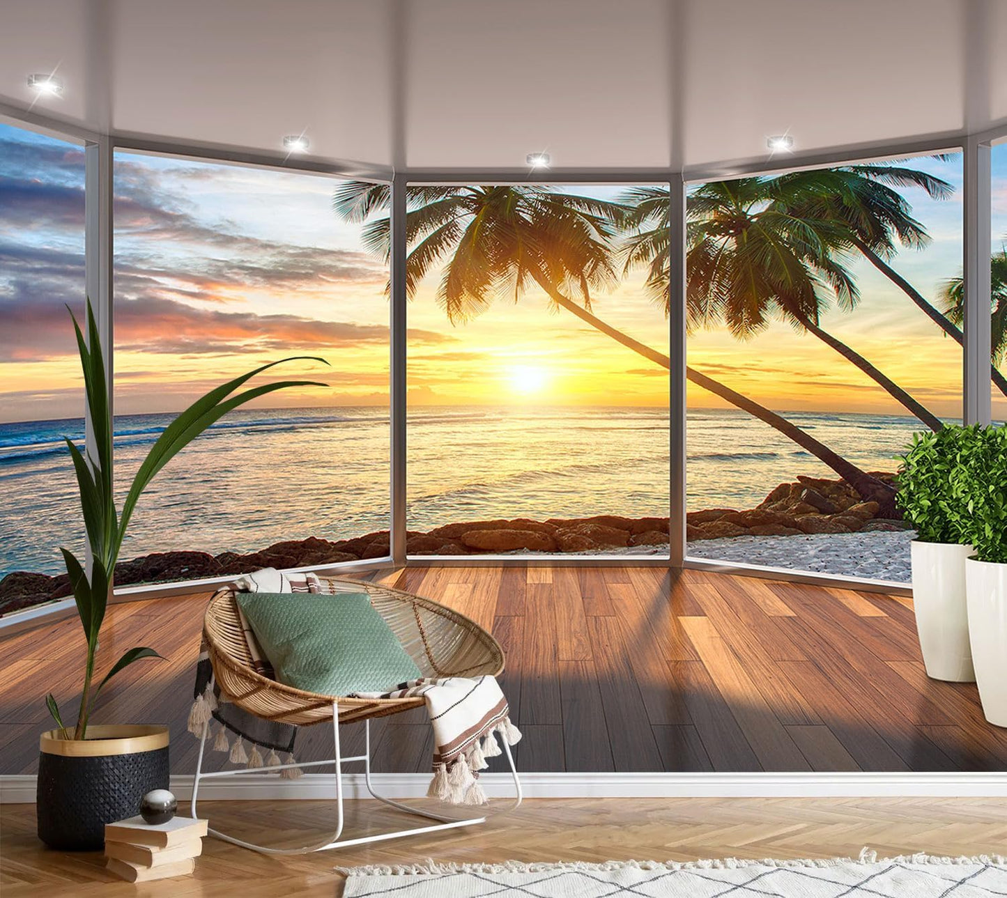 AFZEVEB-3D Landscape Wallpaper seafront verandahs Wall murals for Bedroom 136"x96"(Not Peel and Stick)