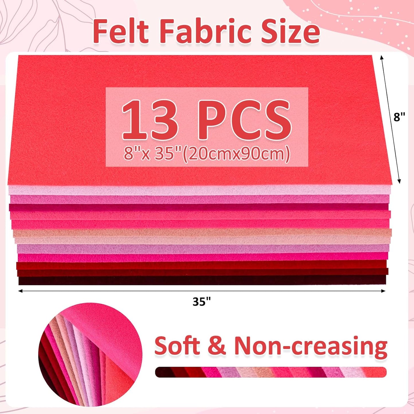 XSEINO 13 Rolls 8"x35" 1.4mm Thick Soft Felt Fabric Sheet 13 Assorted Red Series Colors Felt Pack for DIY Craft Sewing Squares Nonwoven Patchwork