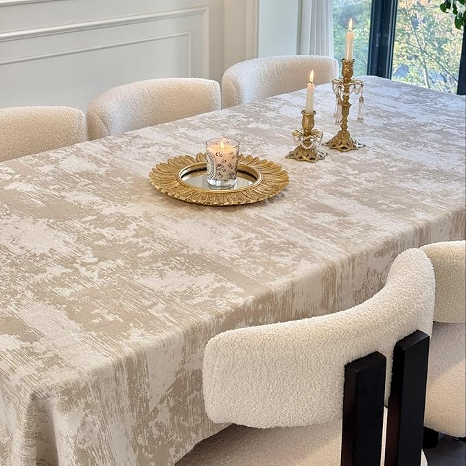 French Rectangle Tablecloth 70 x 120 Inch, Beige Jacquard Spillproof Waterproof Table Cloth, Polyester Cotton Decorative Fabric Table Cover for Dining, Party, Wedding, Kitchen, Farmhouse
