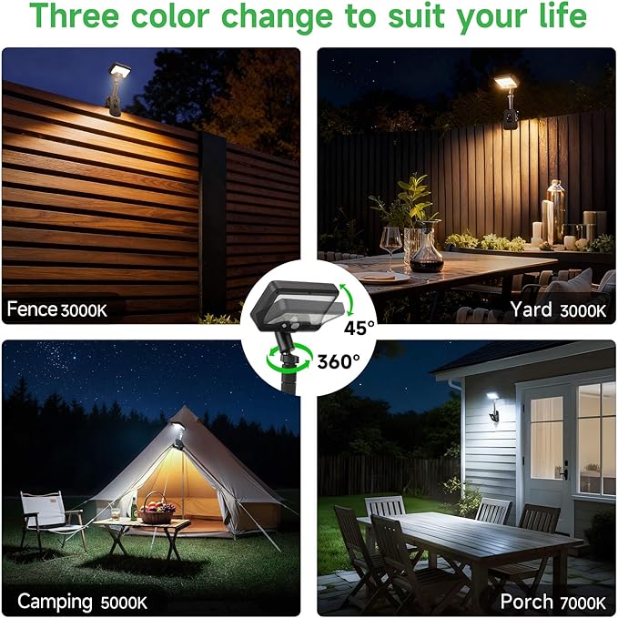3CCT Clip On Solar Fence Lights Outdoor, Motion Sensor Fixture with Remote, 600LM IP65 Waterproof, 1500mAH USB & Solar Powered for Fence, Yard, Porch, Black(1Pack)