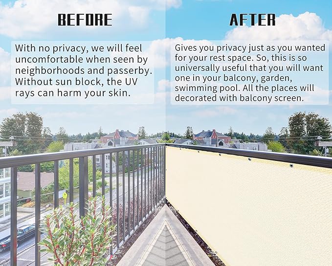 3'x10'Balcony Privacy Screen Cover Fence Cover UV Protection Weatherproof Windscreen Heavy Duty for Patio, Backyard,Beige