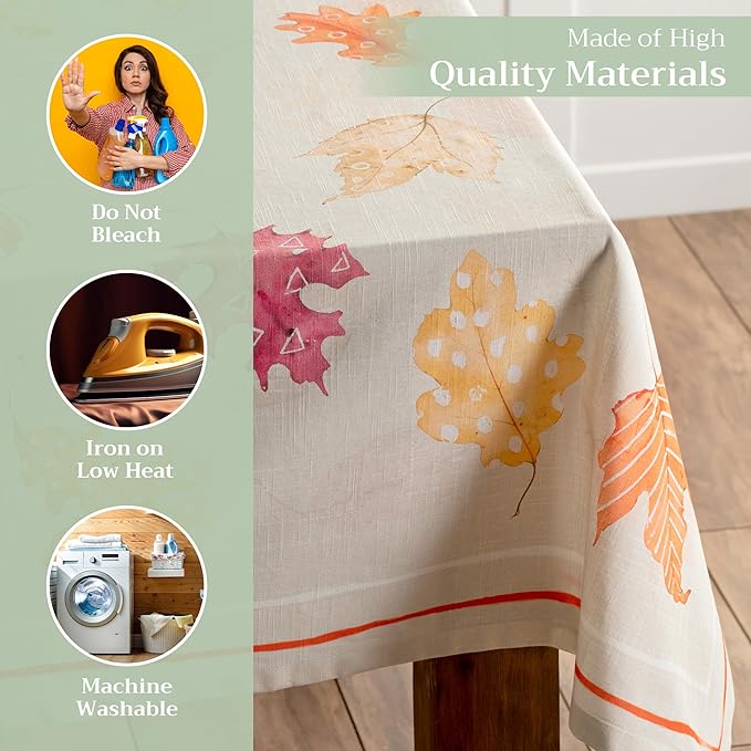 Maison d' Hermine Table Cloth Square Table 100% Cotton 60 x 60 Inches Fall Tablecloth Reusable Everyday Use for Thanksgiving Christmas Decorations Dining Farmhouse Party (Colours of Autumn)