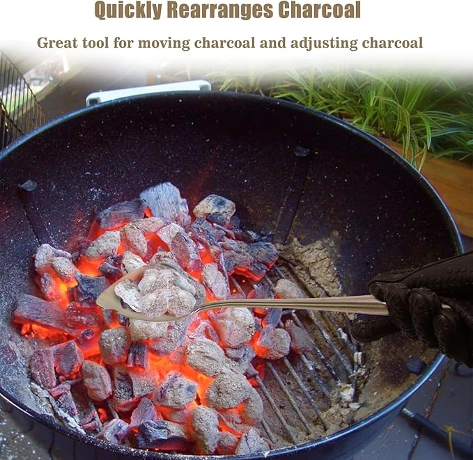 BBQ Charcoal Rake,Heavy-Duty Stainless Steel Charcoal Grill Ash Rake for Fireplace,Wood Stove,Grill,Charcoal Grill Poker for Smoker,Ceramic,Kamado,Vision Grills Cleaning Tool Accessories