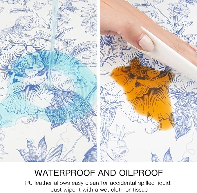 QIYI Placemats Set of 6, 12x18 Inch Faux Leather Place Mats for Kitchen Dinning, Heat Resistant Anti Slip Floral Table Mats, Waterproof Wipeable Washable Placemat Party Table Décor, Blue Flowers