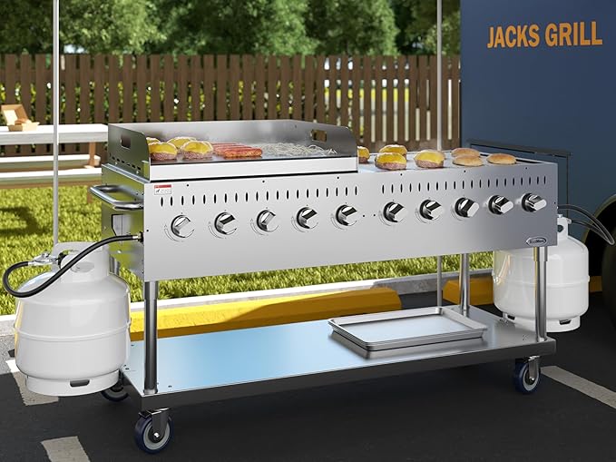 72 in. Commercial Outdoor Propane Gas Grill with 36 in. Griddle in Stainless-Steel, ETL Listed (CGKIT7-G36)