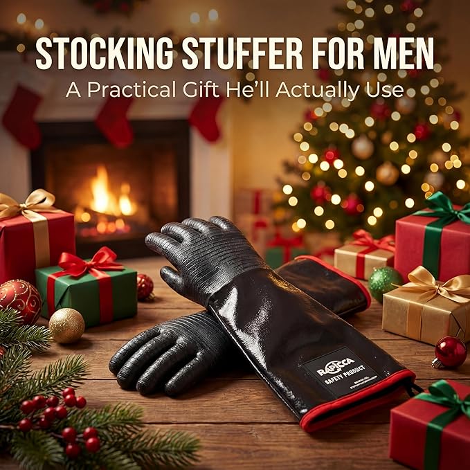 RAPICCA 932°F Heat Resistant BBQ Grill Gloves: Oil Resistant Waterproof for Smoking Grilling Cooking Barbecue Deep Frying Turkey Rotisserie Handling Hot Greasy Meat Stocking Stuffers - 17 in Size XL
