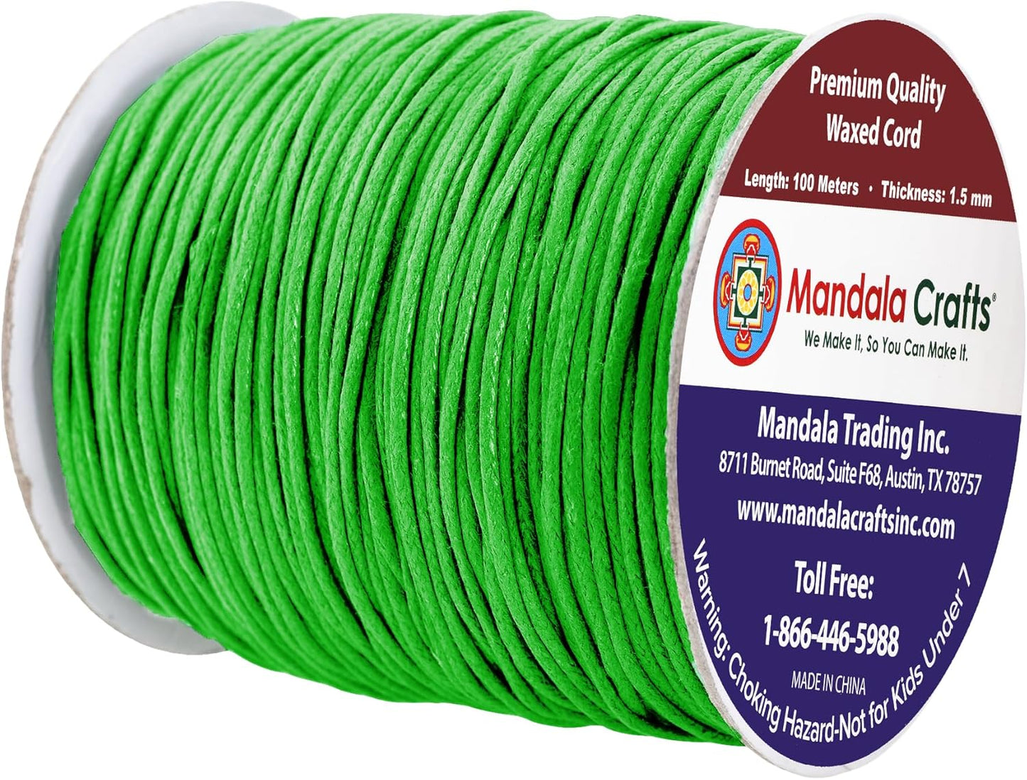 Mandala Crafts 1.5mm 109 Yards Green Cotton Waxed Cord for Jewelry Making Bracelet Cord Waxed String - Beading String Thread Jewelry Cords for Necklaces String