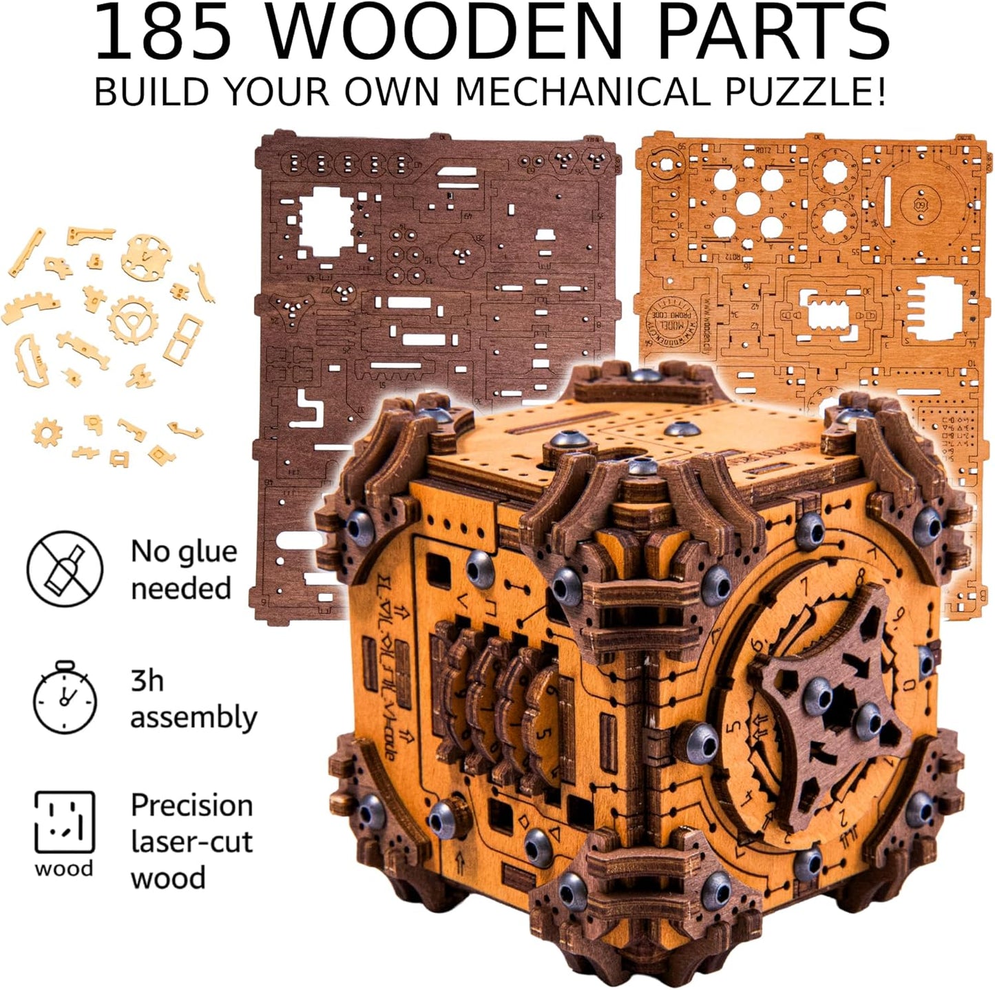 WOODEN.CITY Tesseract's Secret - Wooden Puzzle Box for Adults - 3D Brain Teaser Puzzle Kit - Escape Room in a Box Challenge - Unique Gift for Men & Women - Made in EU