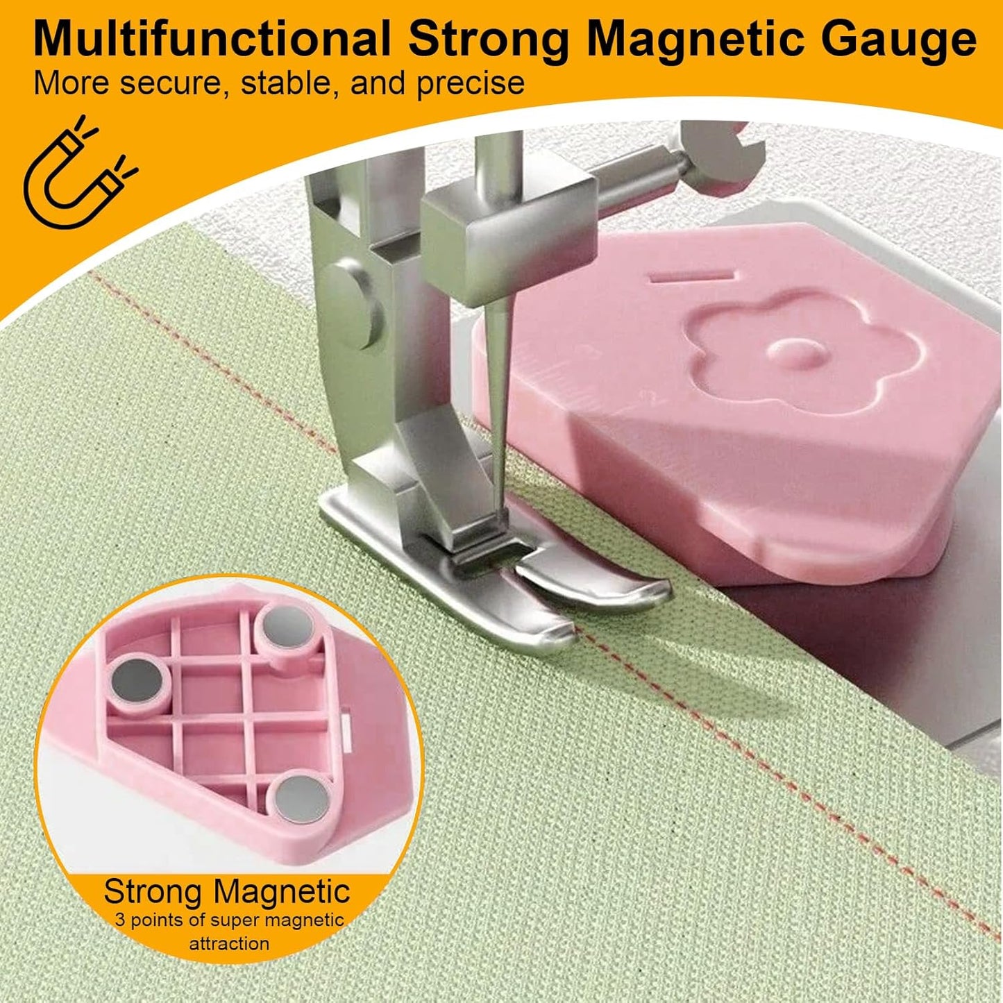Utoolmart 3Pcs Magnetic Seam Guide for Sewing Machine, Multifunctional Polygonal Hemmer Guide with Scale, Magnet Hem Guide for Sewing Machine, Universal Sewing Accessories and Supplies (3colors)
