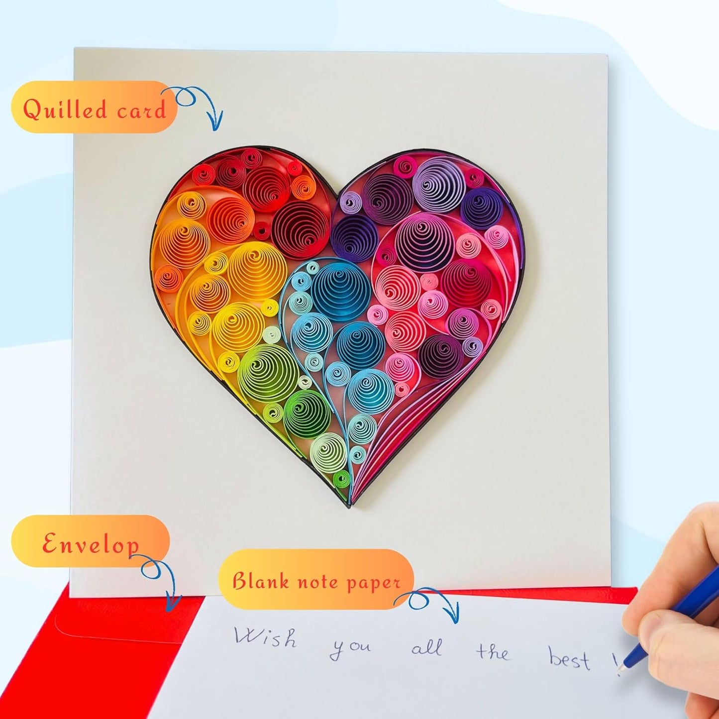 Quilling Cards, handmade card, quilled cards with Handmade Art Quilling birthday card for women, Birthday card, mother... colorful heart design (Heart 4)