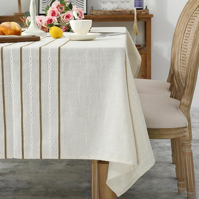 Chassic 60 x 104 inches Farmhouse Style Linen Tablecloths, Boho 6 Foot Wrinkle Resistant Washable Rectangle Table Cloth for Dining Room, Kitchen, Wedding and Holiday Decorative - Cream