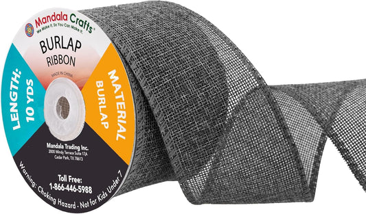 Mandala Crafts Gray Burlap Ribbon 2.5 Inches Wide Jute Ribbons for Crafts - 20 Yds Roll Rustic Burlap Wrap Trim Ribbons for Wreaths Bows Wedding Party Decoration