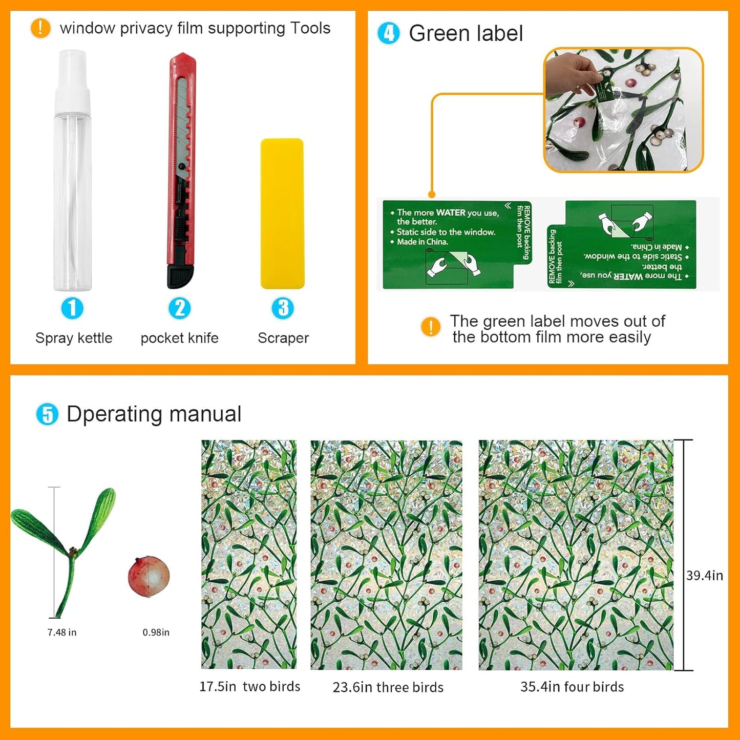 Window Privacy Film Stain Glass Window Film Rainbow Window Film Window clings Non-Adhesive Reusable Decorative for Room (Mistletoe Rainbow, 35.4 x 157.4 in)