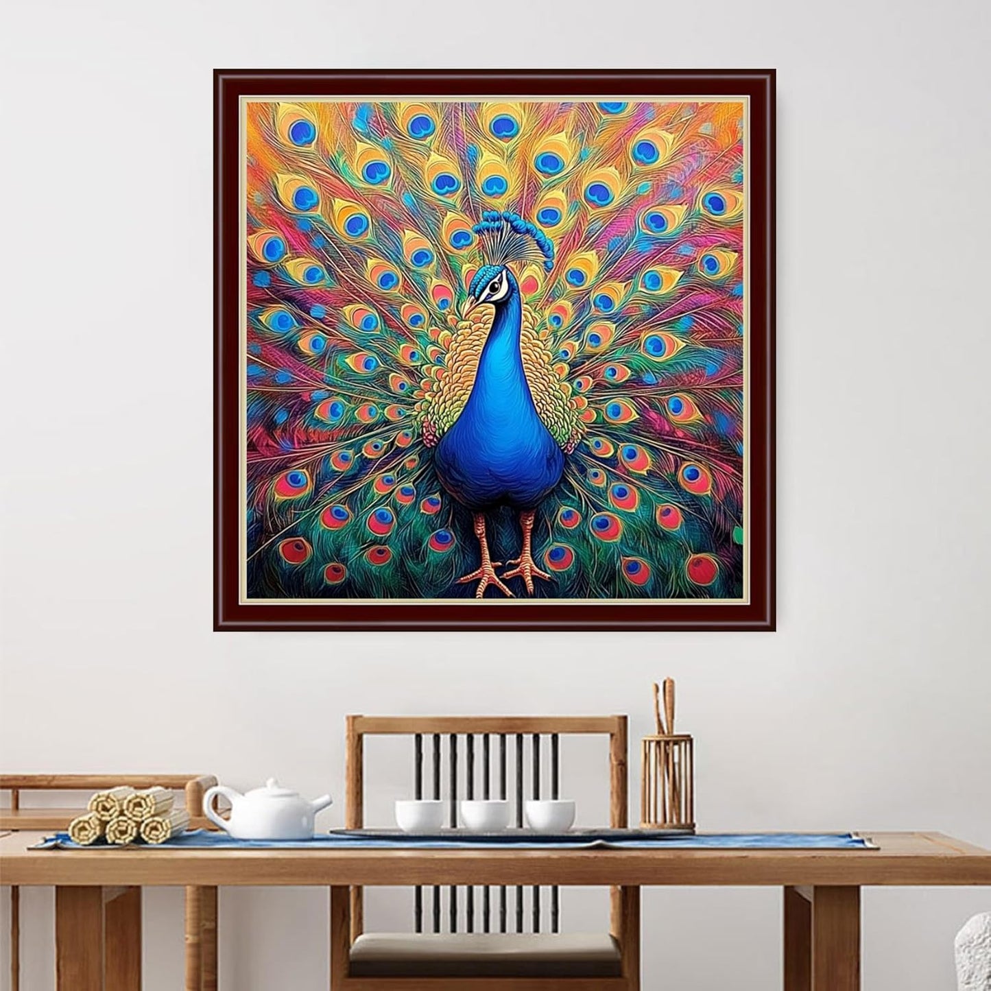 Dimensean Stamped Cross Stitch Kits Full Range of Embroidery Patterns Starter Kits for Beginners Adult or Kids DIY Cross Stitches Needlepoint Kits 11CT-Colorful Peacock 18x18 inch