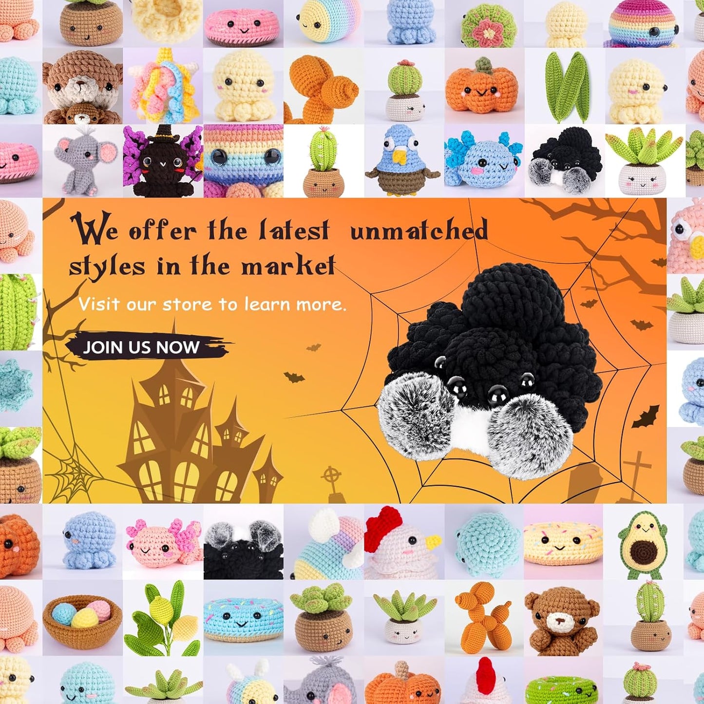 Crochetta Crochet Kit for Beginners, Crochet Starter Kit w Step-by-Step Video Tutorials, Beginner Crochet Kit for Adults Kids Women Men Complete Kit Included (Halloween Spider)