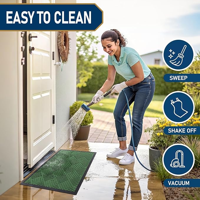 Smiry Front Door Mat Outside Entrance, Heavy Duty Outdoor Indoor Natural Rubber Doormat, Non Slip, Trap Dirt and Moisture, Easy Clean, Low Profile Patio Porch Entryway Mat, 71x47, Green