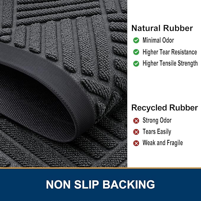 Smiry Half Circle Front Door Mat Outside Entrance,Heavy Duty Outdoor Indoor Natural Rubber Doormat,Non Slip,Trap Dirt and Moisture,Easy Clean,Low Profile Patio Porch Entryway Mat,29.5x17, Light Grey