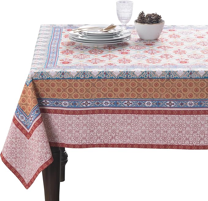Maison d' Hermine Table Cloth Rectangle Table 100% Cotton 54 x 72 Inches Fall Tablecloth Reusable Everyday Use for Thanksgiving Christmas Decorations Dining Farmhouse Party (Romane)