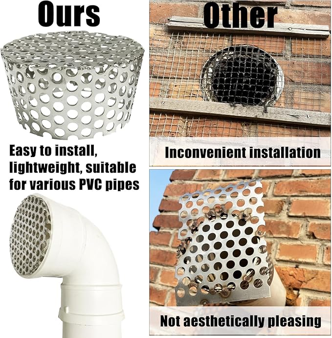 PVC Vent Termination Cap, 3.51" Furnace & Roof Vent Cover Stainless Steel, Conical PVC Fittings, for 2.98" to 3.51" Inner Diameter Vent Pipe, Air Intake, Air Exhaust and Water Drains Pipe