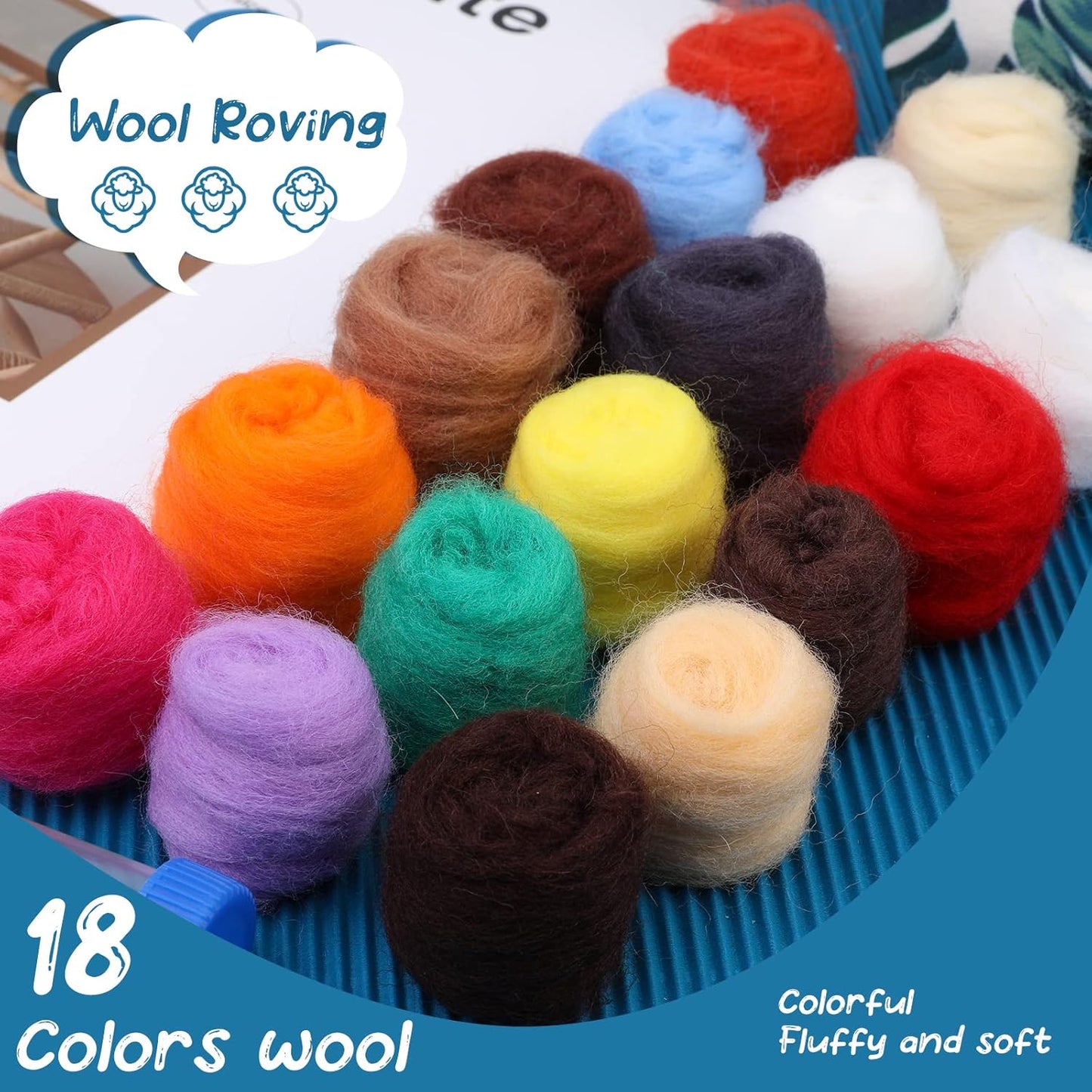 IMZAY Needle Felting Kit, Needle Felting Starter Kit with Exquisite Green Storage Bag, Wool Roving 18 Colors Set, Needle Felting Tools Kit, Wool Felt Tools for Felted Animal Needle Felting Supplies