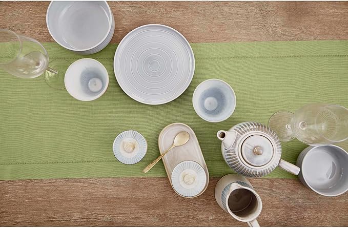 Solino Home Linen Moss Green Table Runner 60 Inches - 100% Pure Linen Small Table Runner 14 x 60 Inch for Dresser and Coffee Tables - Classic Hemstitch - Winter, Spring, Easter, St Patricks Day