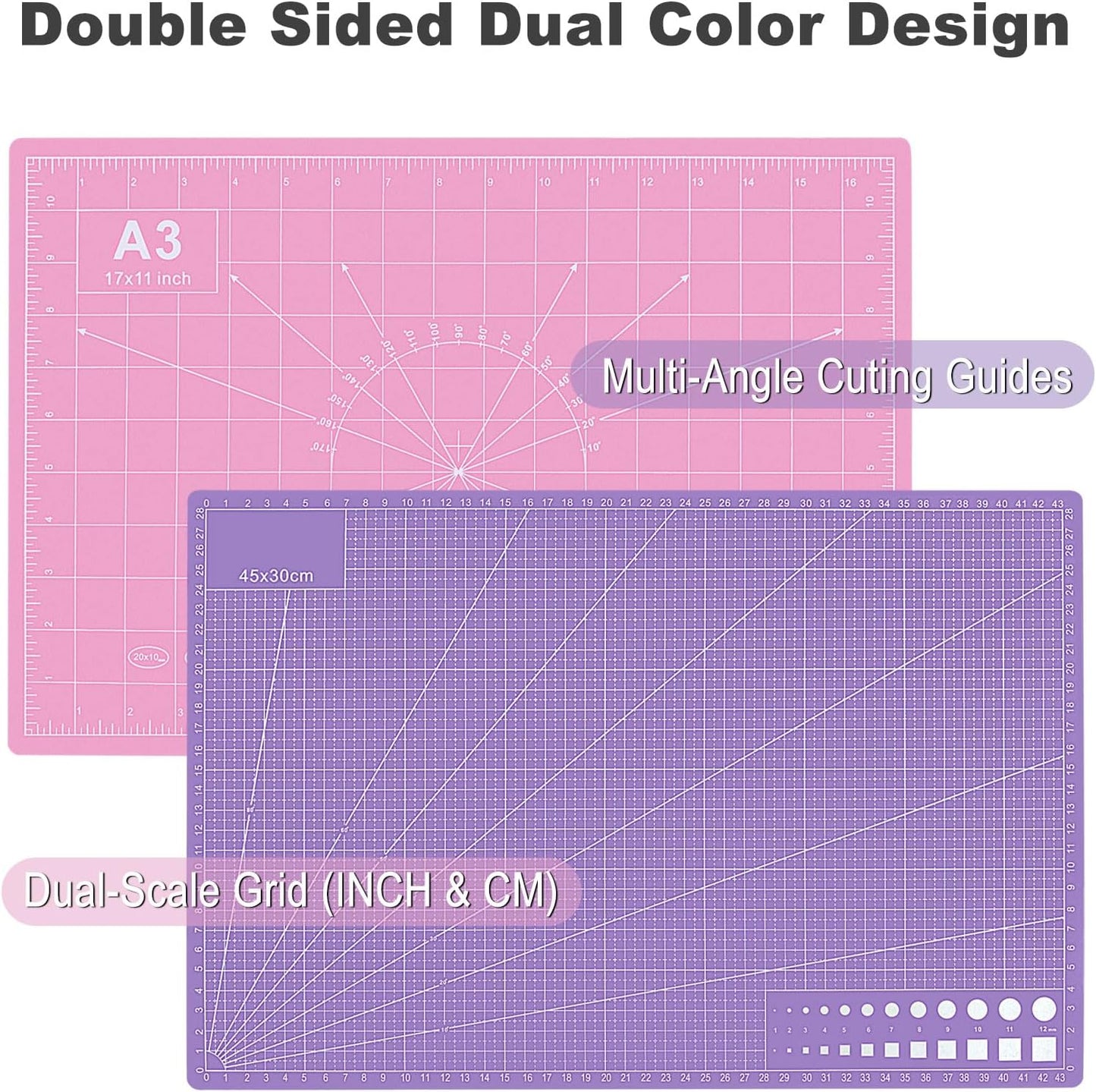 2 PCS Self Healing Cutting Mat 12" x 18": Sewing Rotary Cutting Mat for Crafts and Fabric Sewing Scrapbooking Quilting and Precision Cutting Purple & Pink Design (2, Purple & Pink)