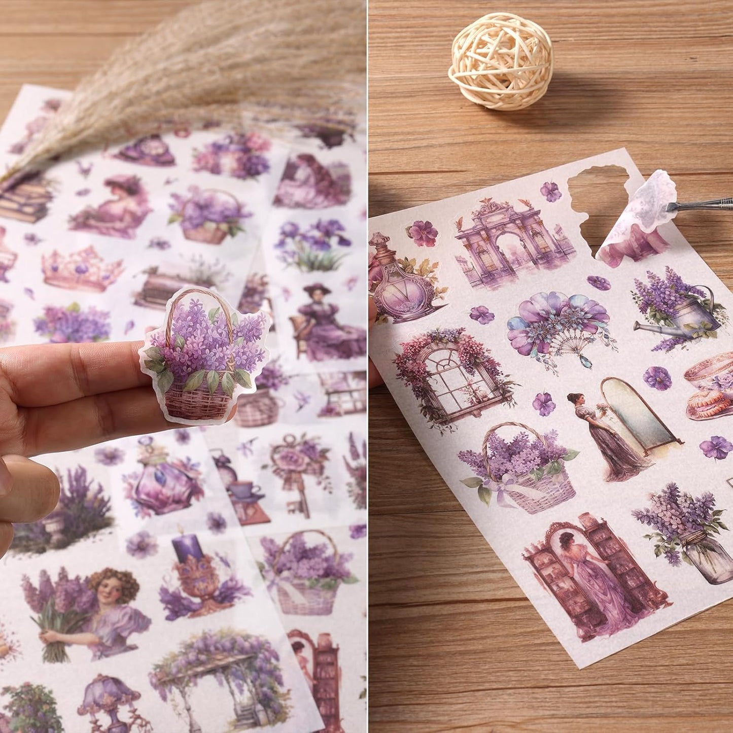 Vintage Ephemera Sticker 24 Sheets precut 300 washi Stickers Paper Girls Journal Stickers for Adults Junk Journal Sticker Book Scrapbooking Supplies