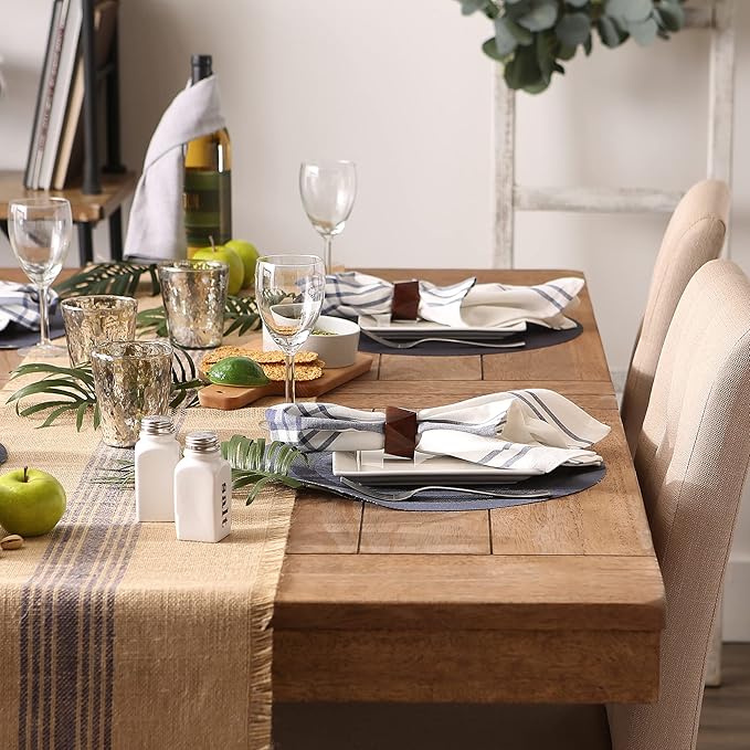 DII PVC Tabletop Collection Woven Indoor/Outdoor, Round Placemat Set, 13.75", Stonewash Blue, 6 Piece