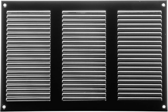 Repa Market 12x8 Inch Air Vent Cover/Black Galvanized Steel Louvered Grill Cover with Mesh Screen/Wall or Ceiling Vent/Durable Flush Mount HVAC Register for Indoor and Outdoor Ventilation