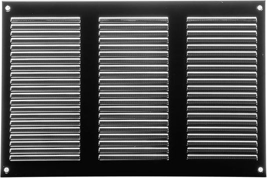 Repa Market 12x8 Inch Air Vent Cover/Black Galvanized Steel Louvered Grill Cover with Mesh Screen/Wall or Ceiling Vent/Durable Flush Mount HVAC Register for Indoor and Outdoor Ventilation