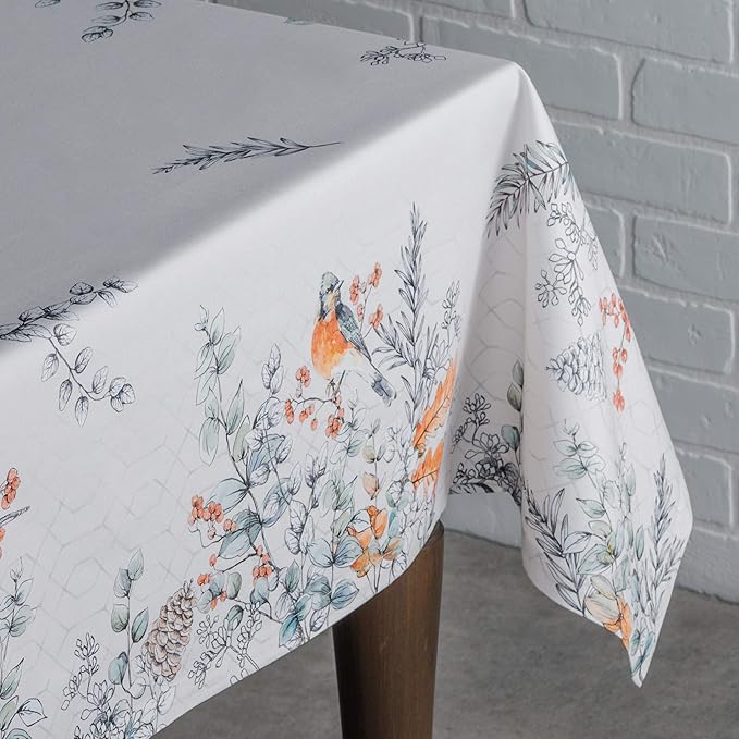 Maison d' Hermine Table Cloth Square Table 100% Cotton 60 x 60 Inches Fall Tablecloth Reusable Everyday Use for Thanksgiving Christmas Decorations Dining Farmhouse Party (Whitish Shabby Chique)