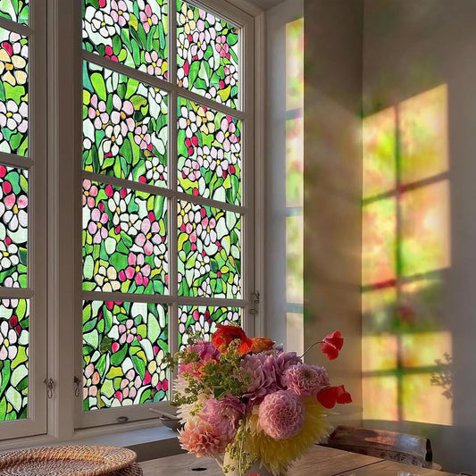 3D Stained Glass Window Film, Decorative Window Privacy Film for Bathroom,Front Door,Home, Sun Blocking Heat Control,Static Cling,23.6inch x 35.4inch Blossomray