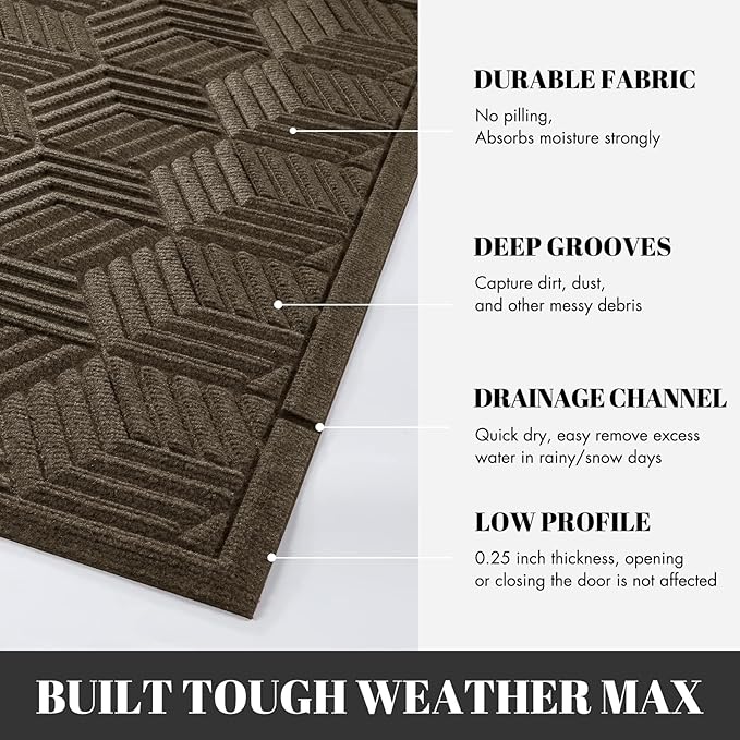 Yimobra Large Door Mat 47x24, All-Season Waterproof Outdoor Mats for Front Door Entrance with Drainage Holes, Heavy Duty Non-Slip Doormat for Garage Patio Entryway Indoor, Brown