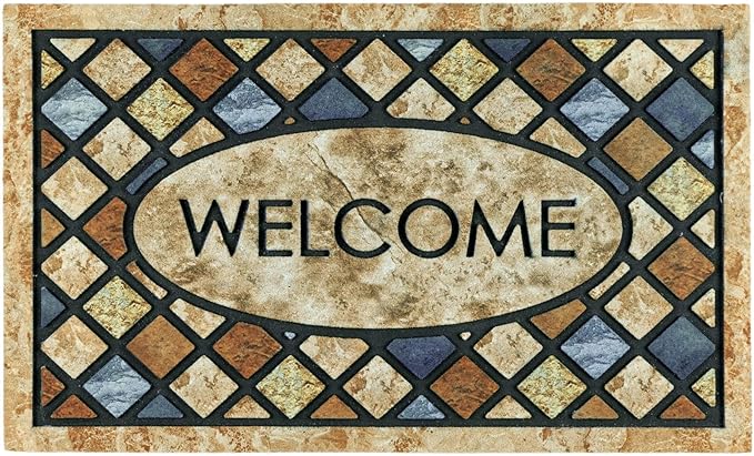 CHICHIC Welcome Door Mat 24x 36 Inch Front Doormat Outdoors for Home Entrance Outdoors Mat for Outside Entry Way Doormat Entry Rugs, Heavy Duty Non Slip Rubber Back Low Profile,Blue Welcome