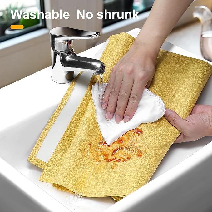 Wipeable Table Runner, Thick Farmhouse Dresser Runner, Rustic for Kitchen, Bedroom, Living Room, Indoor and Outdoor (72'', Mustard Yellow)