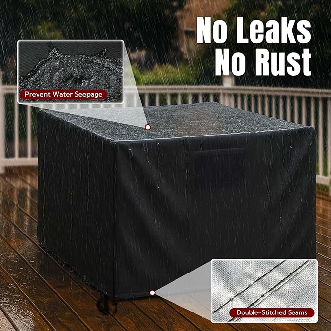 SHINESTAR 32 Inch Fire Pit Cover Square, Fits for 28-32 Inch Outdoor Fire Pit Table, Waterproof Layer & Double Stitching with Windproof Drawstring and Buckle Straps, 32 x 32 x 24 Inches, Black