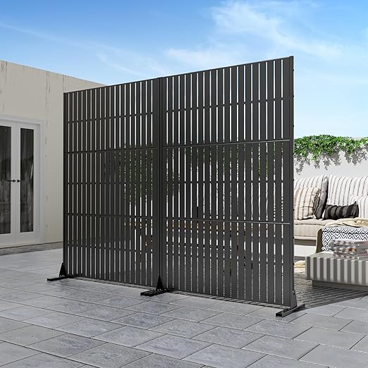 Casaphoria 72" H x 47" W Metal Outdoor Privacy Screen, Freestanding Decorative Divider for Patio, Deck, Balcony, and Garden with Stable Base, Black-Fence