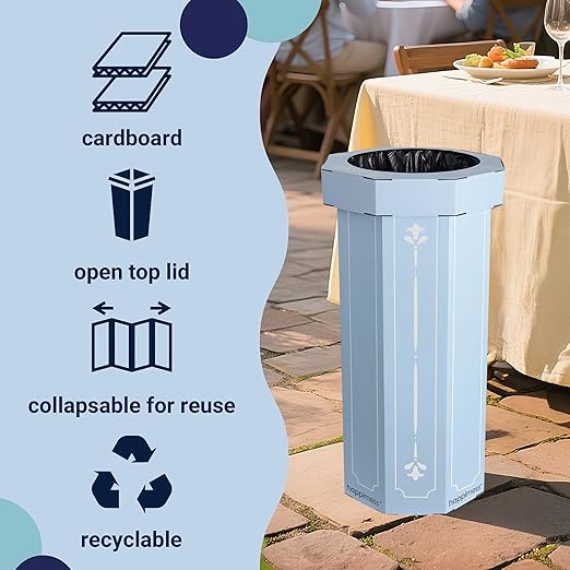 Eyely MPH1301B-SET2 Sal 25-Gallon Disposable Corrugated Cardboard Event Trash Can and Recycling Bin for BBQs, Beach, Parties & Events & Outdoor Activities, Bridal Blue (Set of 2)