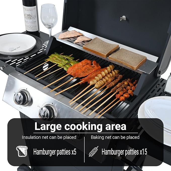 Endark 26,000 BTU 3-Burner Propane Grill with stainless steel design, enamel grates, built-in thermometer, and movable side rack. Ideal for all outdoor cooking