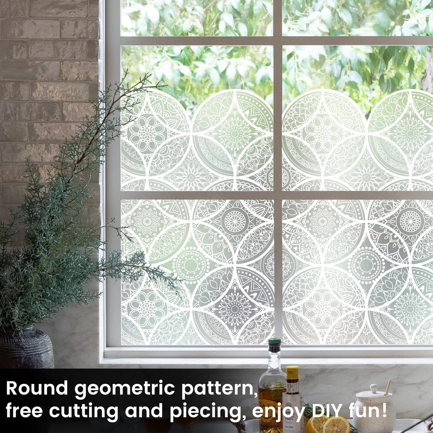 DKTIE Bohemian Decor Stained Glass Window Film with Installation Tools, Two-Way Window Privacy Film, Reduce Glare, Pure White, 17.7 x 78.7 Inch