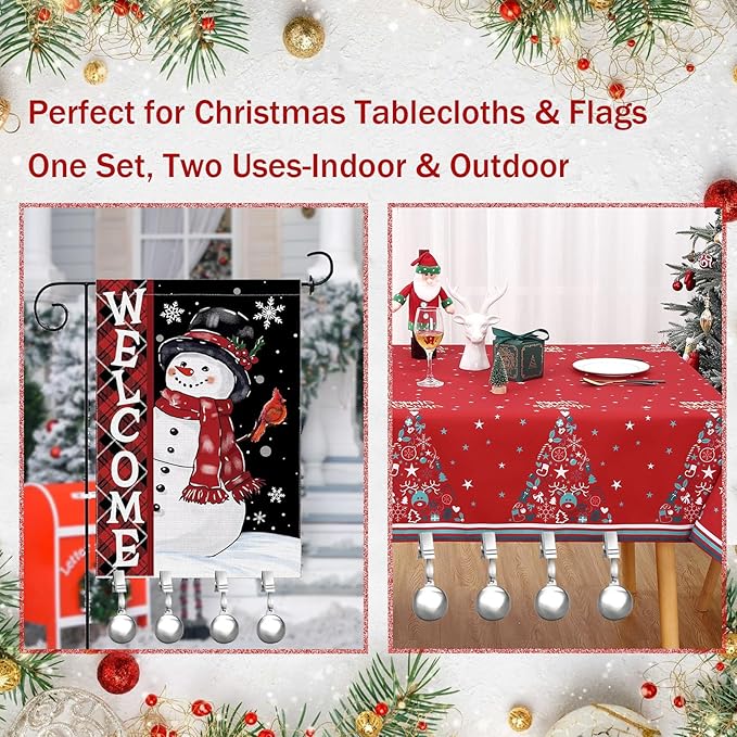 4 Pack Heavy Duty Tablecloth Weights, Stainless Steel Balls with Metal Tablecloth Clips for Outdoor Tables, Curtains & Christmas Flag, Add 9.6oz Weights for Holiday Dinner Party or Outdoor Picnic