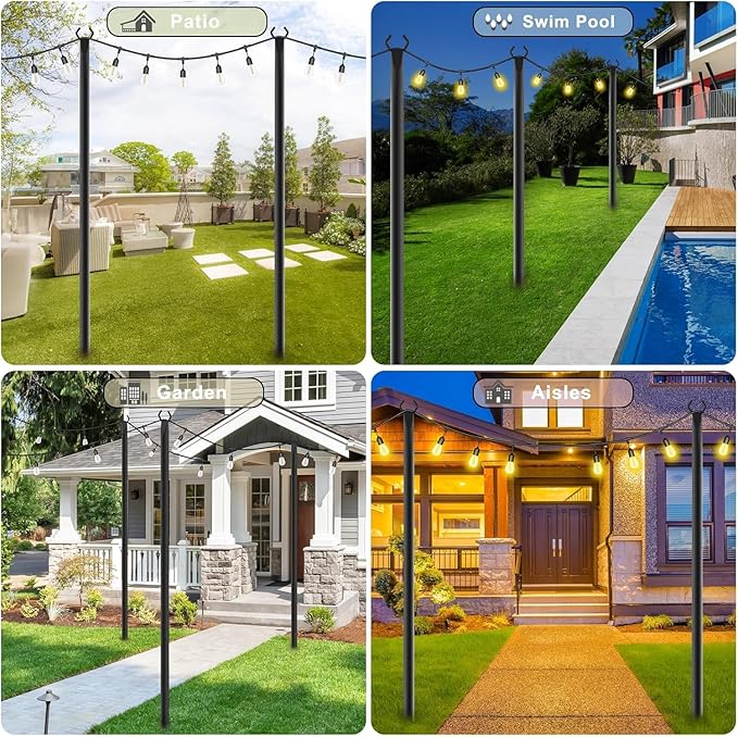 2 Pack String Light Poles,Metal Poles for Hanging Outdoor Light Strings,2 Pack 10 FT Light Poles Stand for Outside Garden,Patio,Wedding,Backyard,Deck,Party