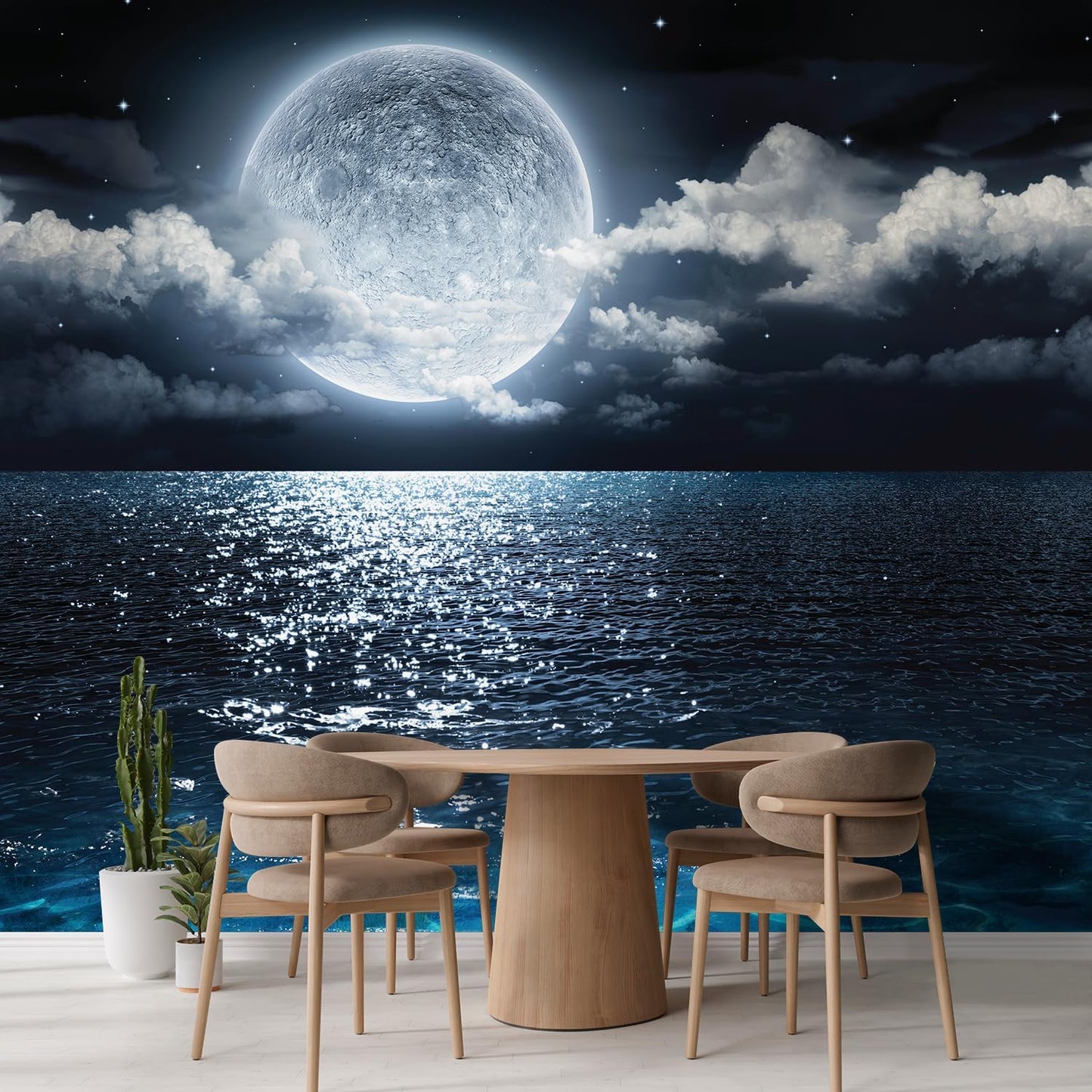 wall26 Wall Sticker/Wall Mural Sea Under Moonlight, Not Peel and Stick, Non-Woven Wallpaper Decorative for Bedroom, Living Room, Office - 96x120 inches