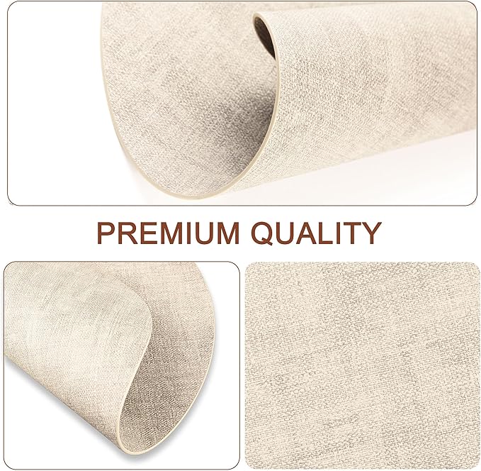 Round Faux Leather Placemats and Coasters, Set of 6, Reversible Heat Resistant Non-Slip Table Mats, Waterproof Wipeable Place Mats for Dining Table, Washable for Indoor & Outdoor (6, Beige)