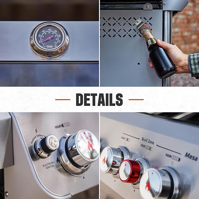 Monument Grills 4+1 Burner Natural Gas Grill with Hose, 50,000 BTU Stainless Steel Outdoor Patio Barbecue Grill with Rotisserie, Fast Heating, Knob Control, M415BZNG