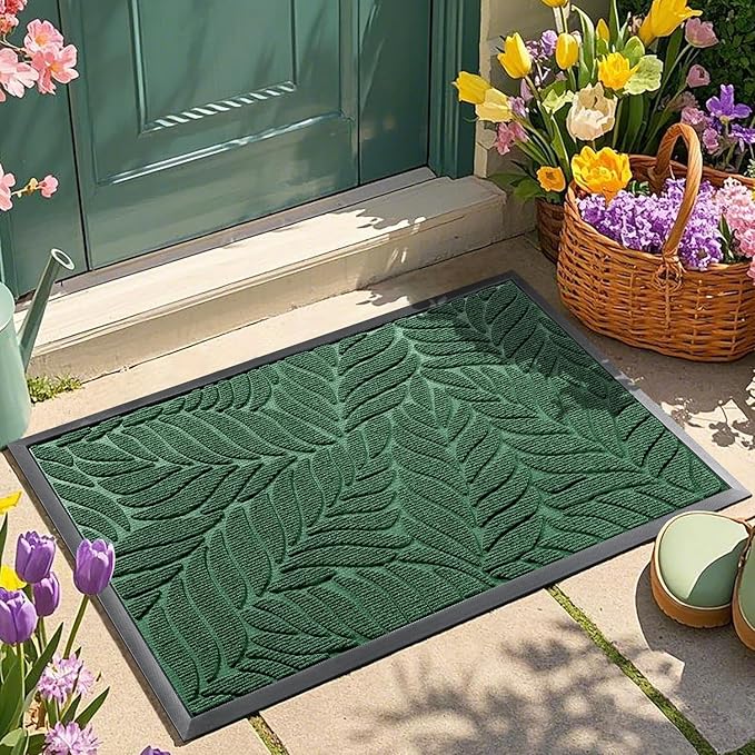 Yimobra Front Door Mat Outdoor Indoor, 29.5x17 All-Season Waterproof Door Mat Outside Entrance, All-Weather Non-Slip Outside Doormat for Garage Patio Entryway, Green