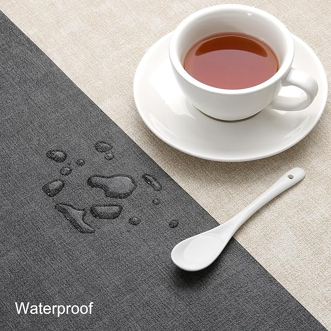 Table Runners 55 Inches Long, Dual-Sided Faux Leather Farmhouse Table Runner Waterproof Non-Slip for Living Room Party Home Decor Holiday Decorations(Gray Cream-White, 12 x 55 Inch)